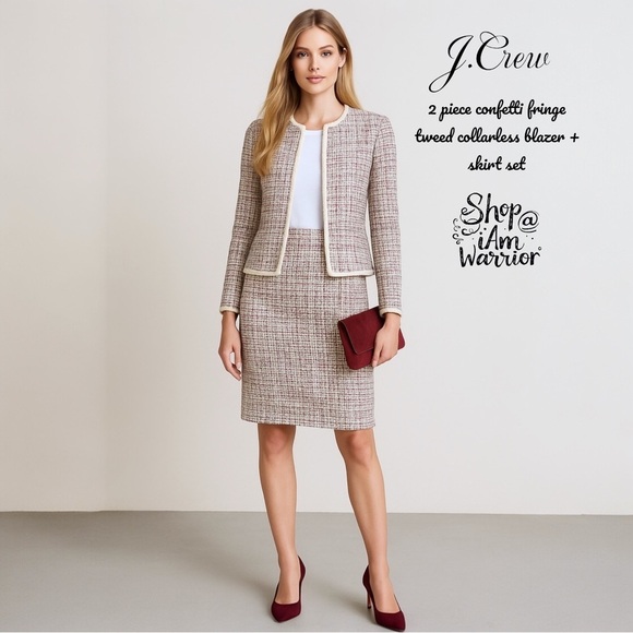 J. Crew Jackets & Blazers - J.Crew NWT confetti fringe tweed collarless blazer + skirt set *shop@iamwarrior